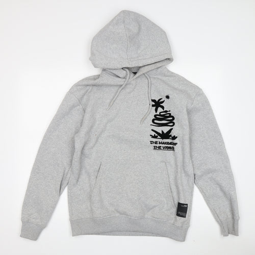 Pull&Bear Men's Grey Hoodie XS - Graphic Print Pullover