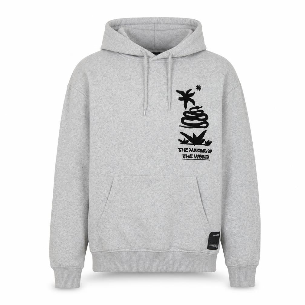 Front view of Pull&Bear Men's Grey Hoodie XS - Graphic Print Pullover