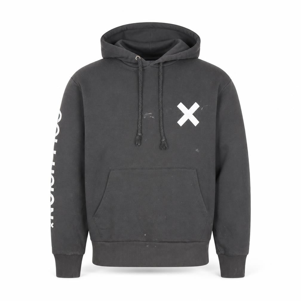 Front view of Collusion unisex black xxs pullover hoodie