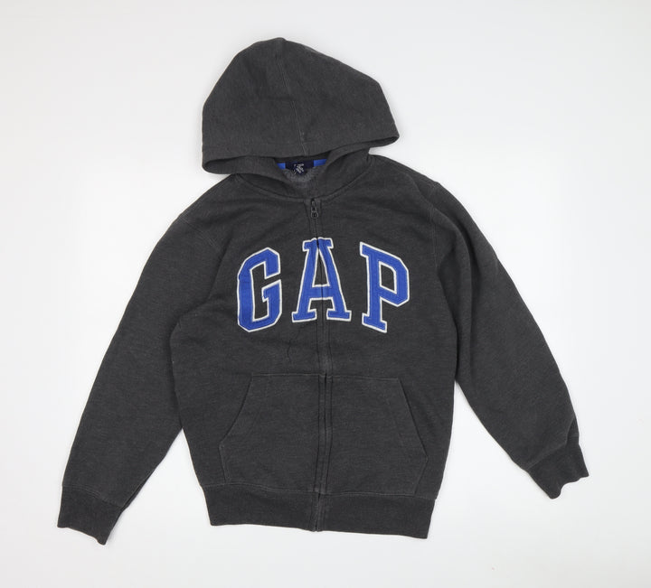 Gap Boys Grey Full Zip Hoodie with Logo - Size 12 Years