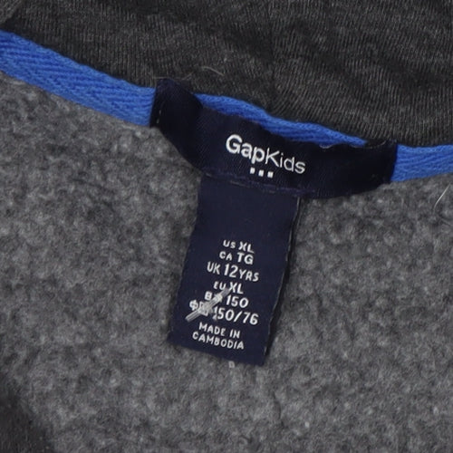 Gap Boys Grey Full Zip Hoodie with Logo - Size 12 Years