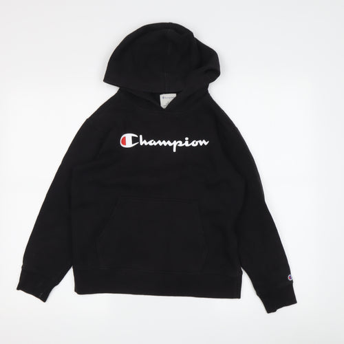 Champion Boys Black Hoodie L Pullover Logo Lightweight