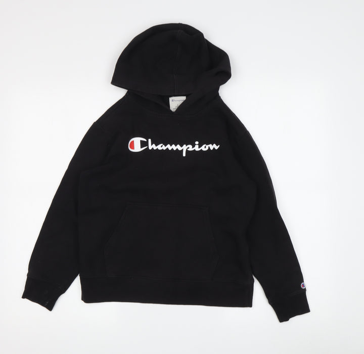 Champion Boys Black Hoodie L Pullover Logo Lightweight