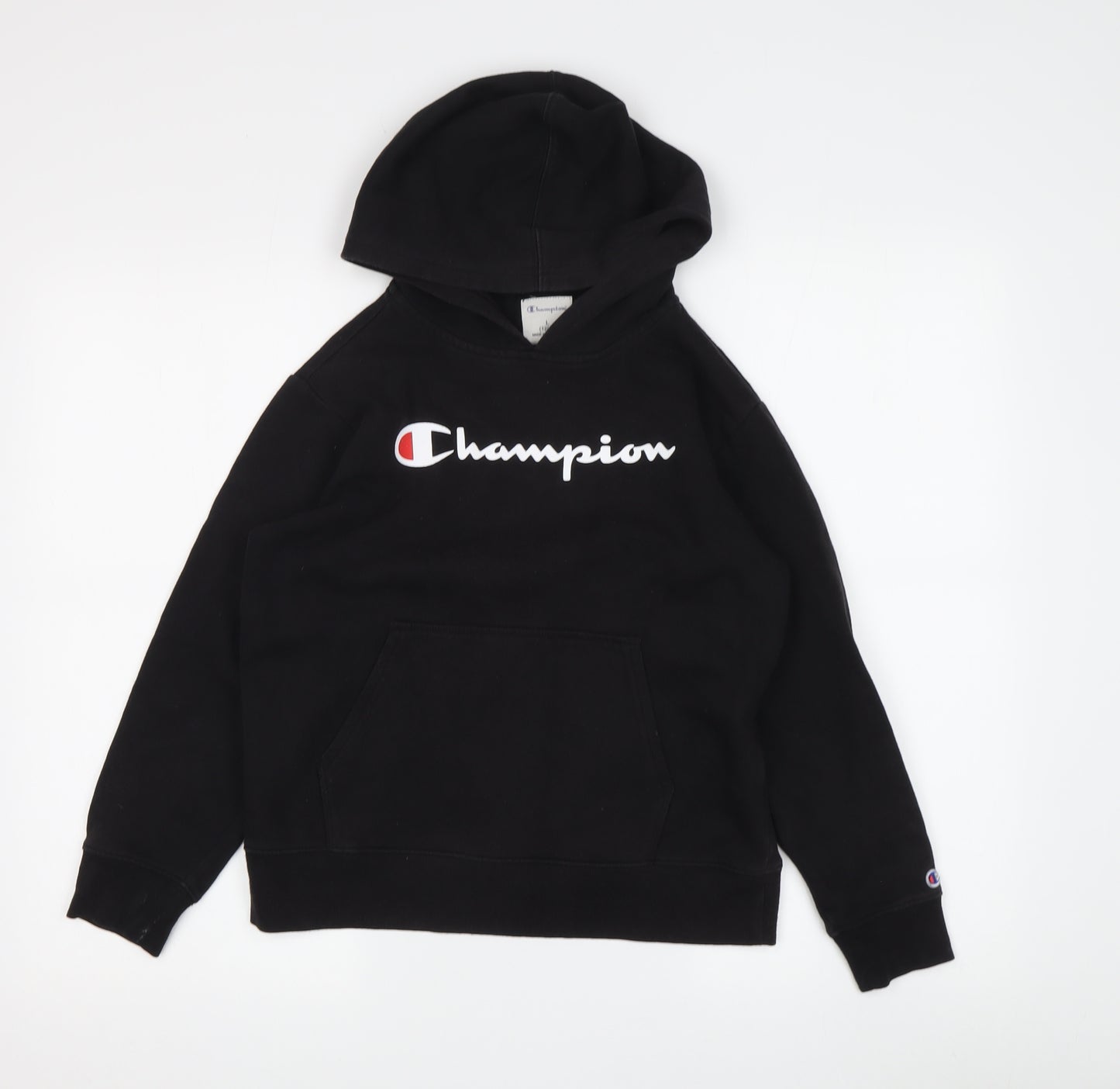 Champion Boys Black Hoodie L Pullover Logo Lightweight