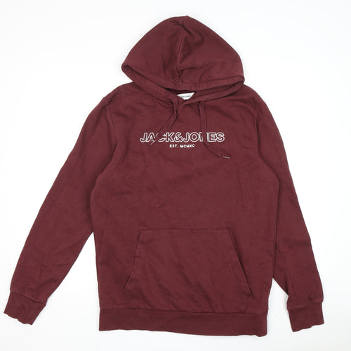 Jack & Jones Men's Red Pullover Hoodie - Graphic Print, Size Regular