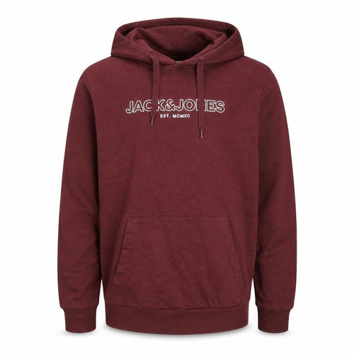 Jack & Jones Men's Red Pullover Hoodie - Graphic Print, Size Regular
