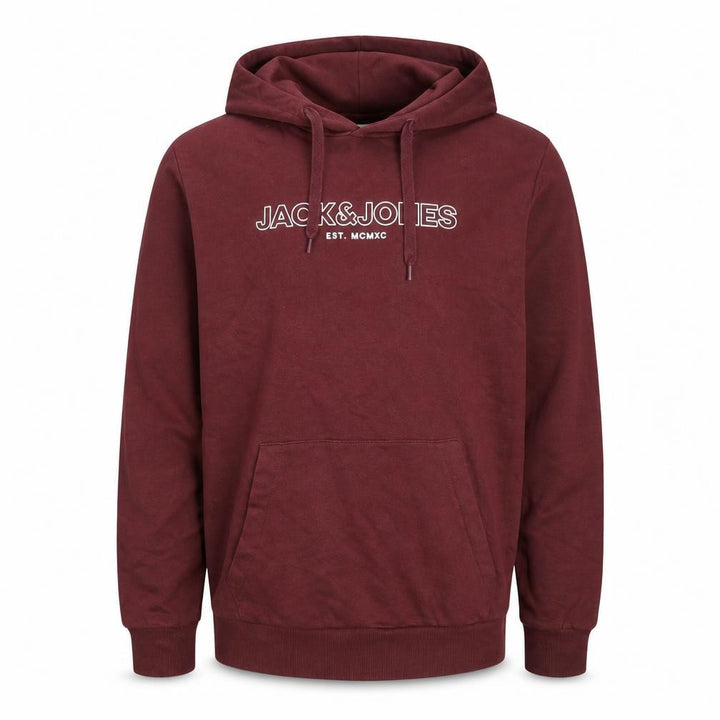 Jack & Jones Men's Red Pullover Hoodie - Graphic Print, Size Regular