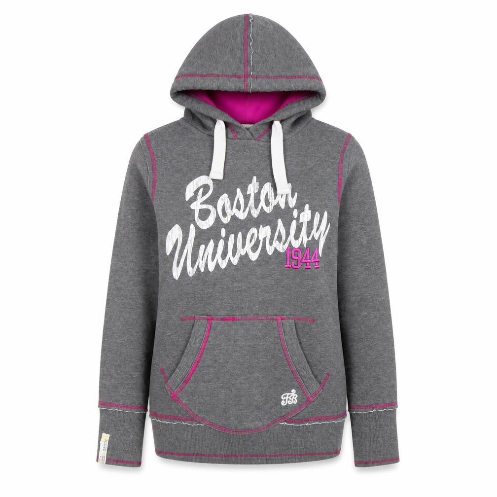 Front view of Fred in Boston Women's Grey Pullover Hoodie, size 12