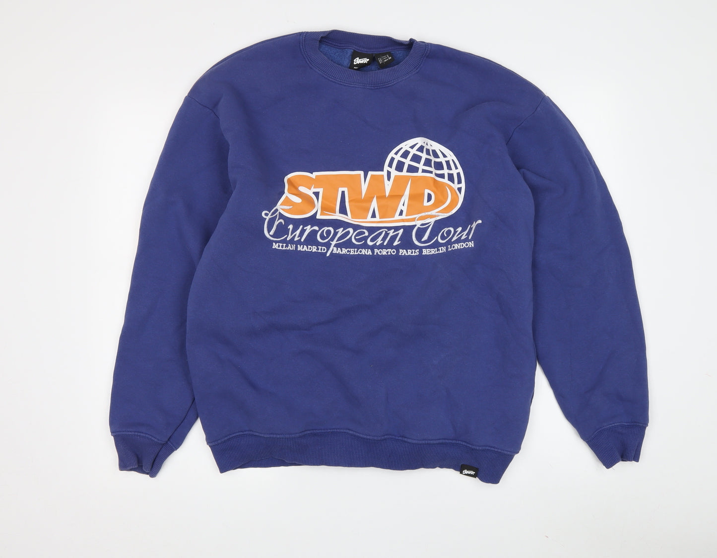 Pull&Bear Men's Blue Graphic Print Pullover Sweatshirt S