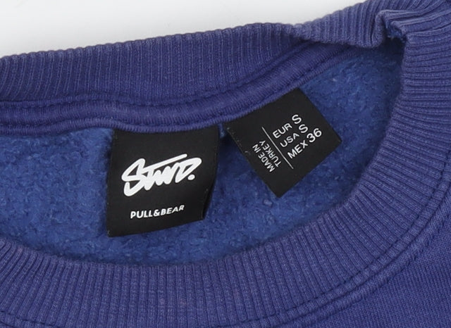 Pull&Bear Men's Blue Graphic Print Pullover Sweatshirt S