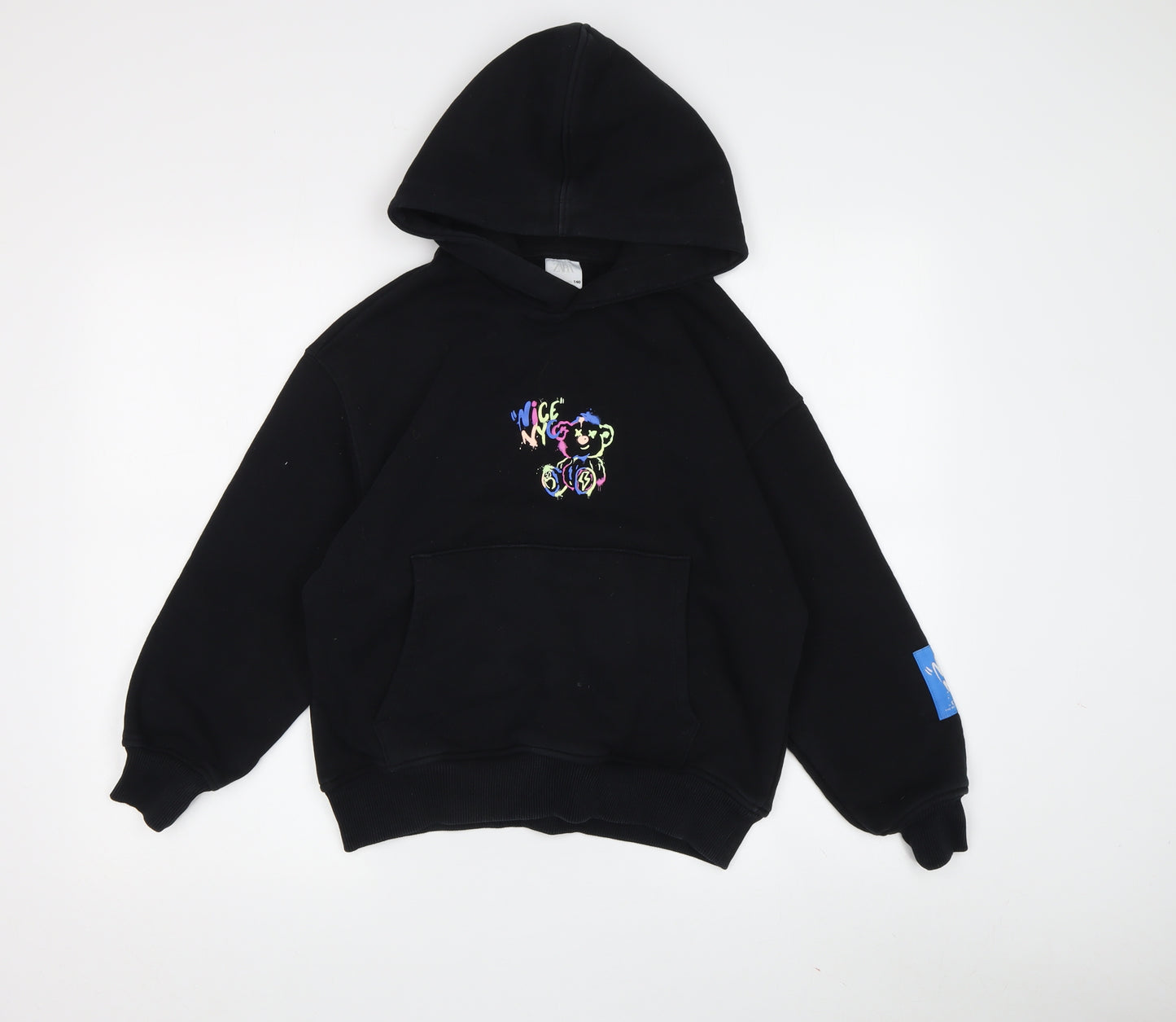 Zara Boys Black Graphic Print Pullover Hoodie Size 10