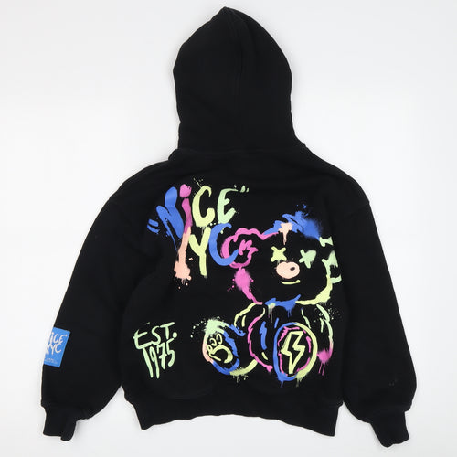Zara Boys Black Graphic Print Pullover Hoodie Size 10