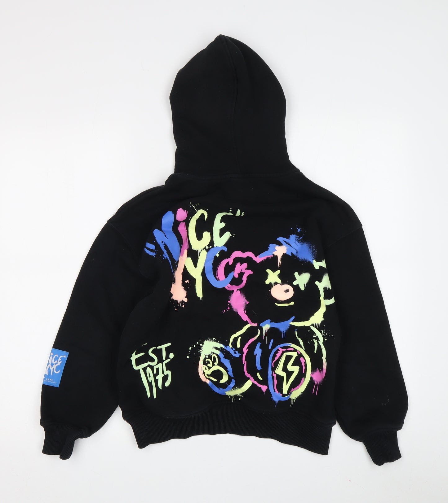 Zara Boys Black Graphic Print Pullover Hoodie Size 10
