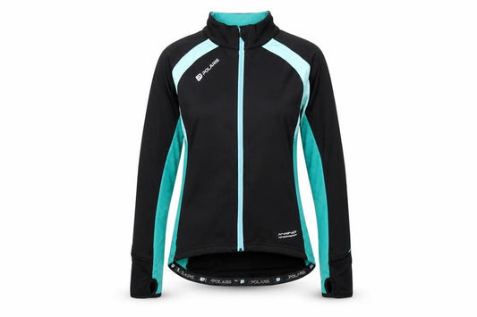 Front view of Polaris Women's Black Blue Cycling Windbreaker Jacket, size 8