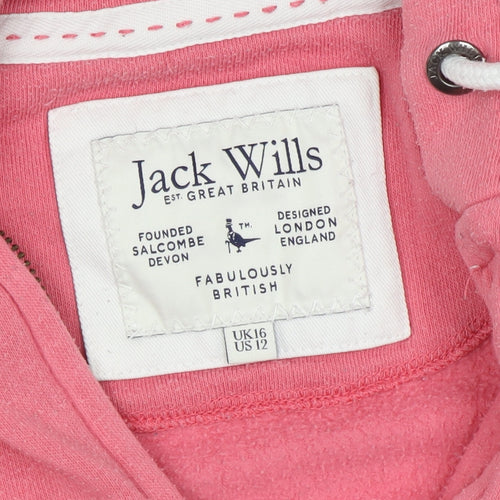 Jack Wills Women’s Pink Full Zip Hoodie Size 16