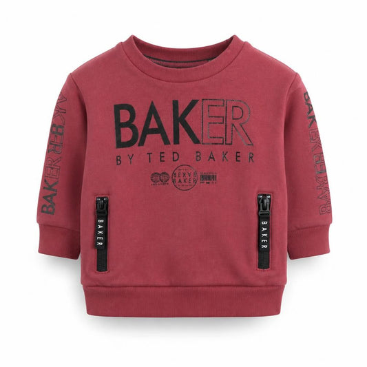 Front view of Baker by Ted Baker unisex red pullover top, 6-9 months