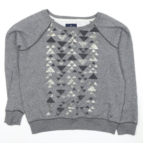 American Eagle Women's Grey M Geometric Pullover Sweatshirt