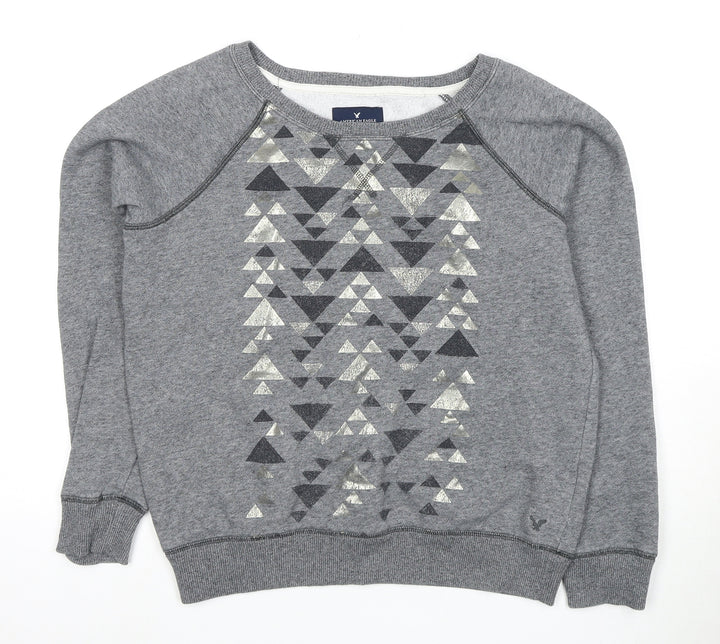 American Eagle Women's Grey M Geometric Pullover Sweatshirt