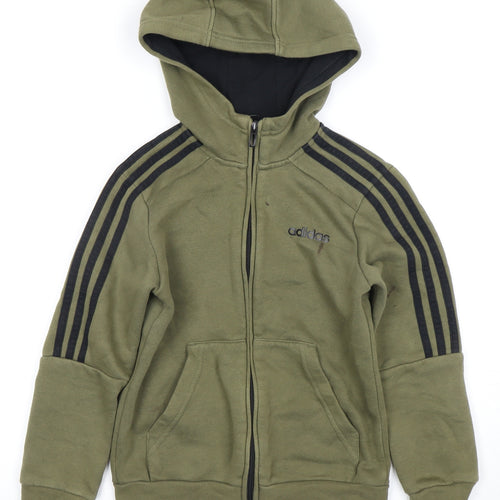 Adidas Boys Green Full Zip Hoodie 7-8 Years Casual Wear