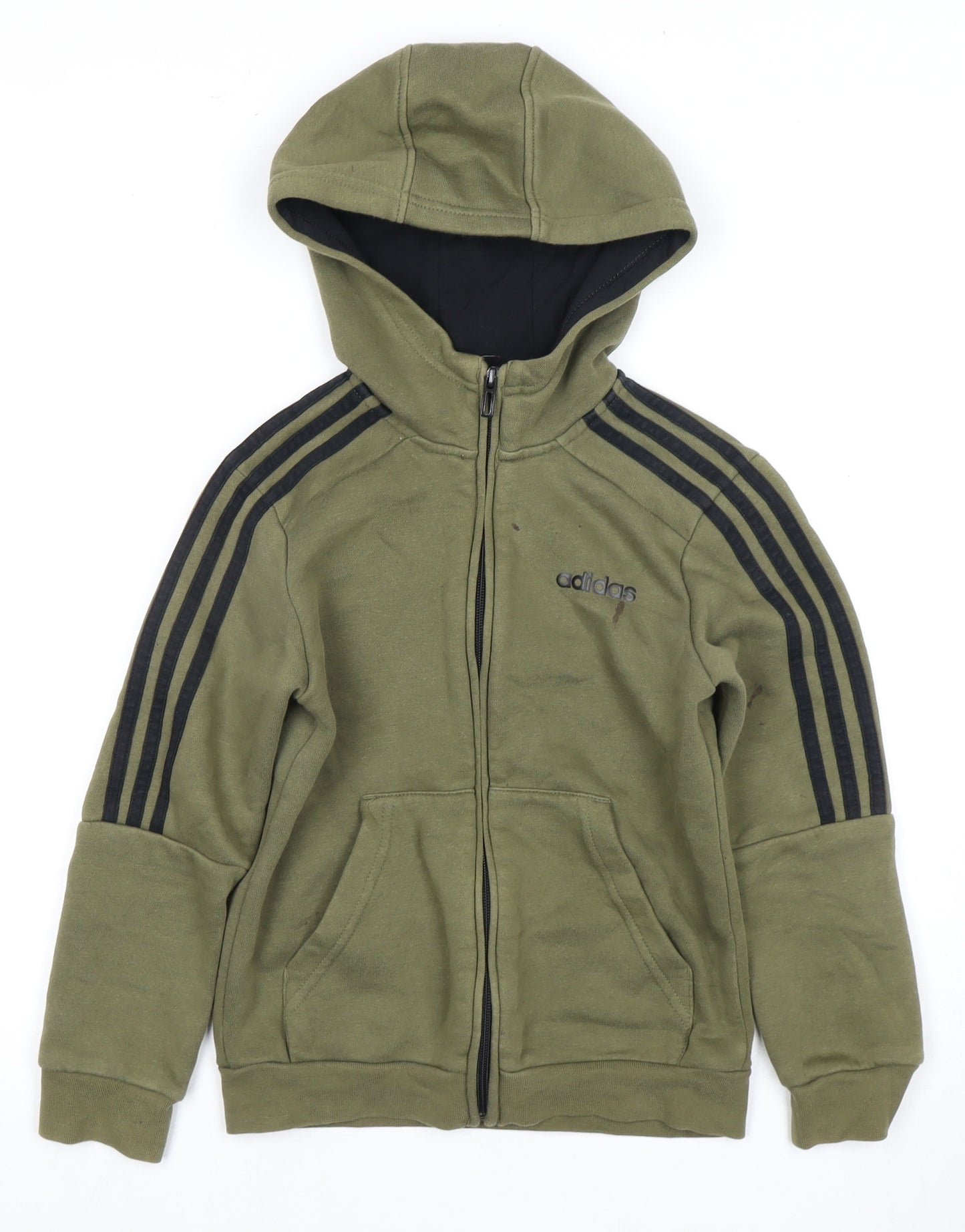 Adidas Boys Green Full Zip Hoodie 7-8 Years Casual Wear