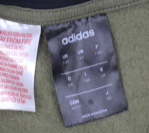 Adidas Boys Green Full Zip Hoodie 7-8 Years Casual Wear