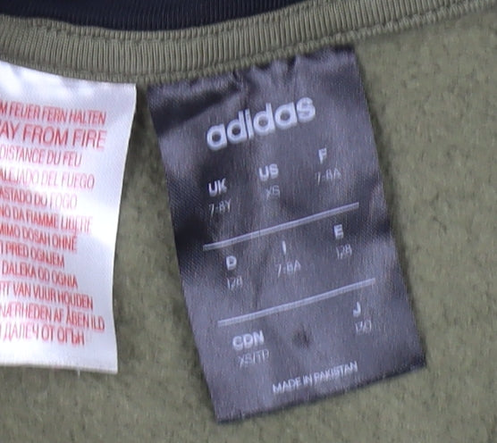 Adidas Boys Green Full Zip Hoodie 7-8 Years Casual Wear