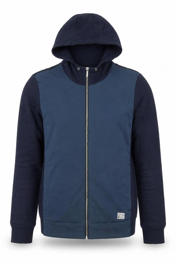 Front view of Original Penguin Men's Blue S Full Zip Hoodie - Cotton Blend