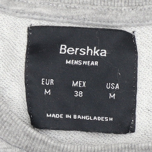 Bershka Men's Grey Marine Quote Graphic Sweatshirt M