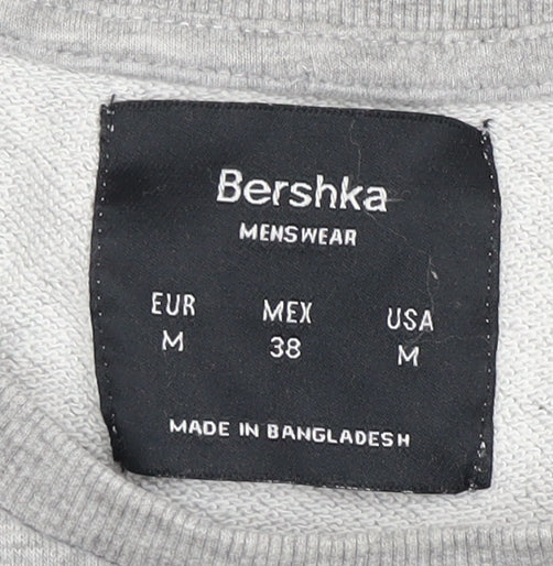 Bershka Men's Grey Marine Quote Graphic Sweatshirt M