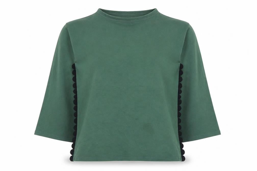 Front view of Women's Green Mock Neck 3/4 Sleeve T-Shirt