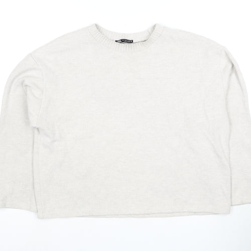 Zara Women's Ivory Pullover Sweatshirt Large