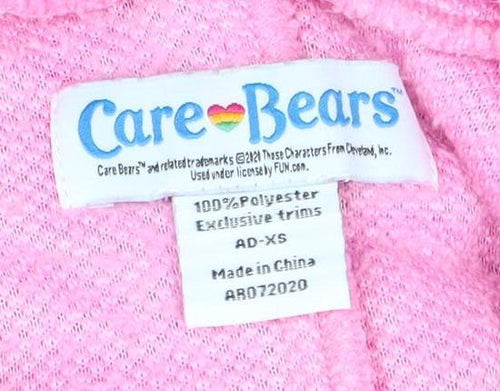 Care Bears Women's Pink Fleece Jumpsuit XS Hooded