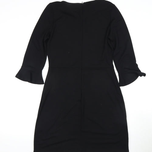 Oasis Women's Black Dress M, 3/4 Sleeve, Round Neck