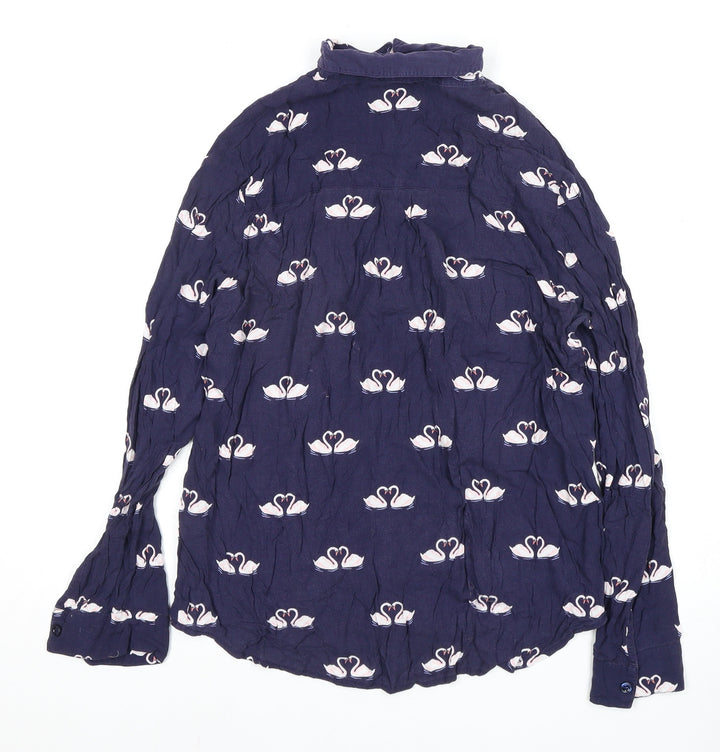 Oasis Women's Blue Swan Print Blouse Size 10