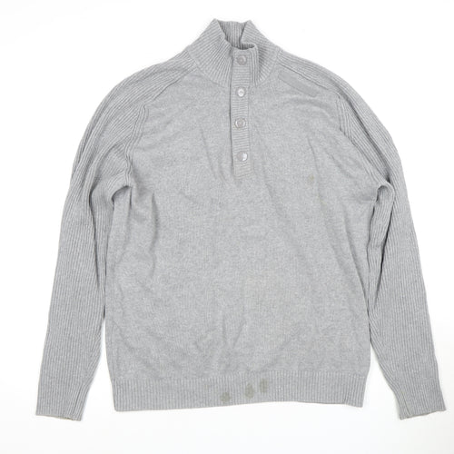 URBAN DISTRICT Men's Grey Henley Jumper Size L