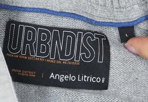 URBAN DISTRICT Men's Grey Henley Jumper Size L