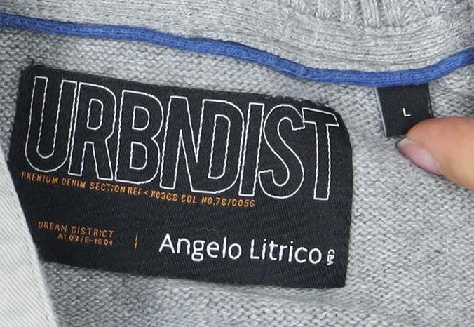 URBAN DISTRICT Men's Grey Henley Jumper Size L