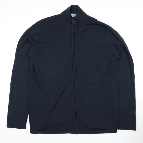 Jaeger Men's Blue XL Full Zip Wool Jumper
