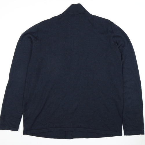 Jaeger Men's Blue XL Full Zip Wool Jumper