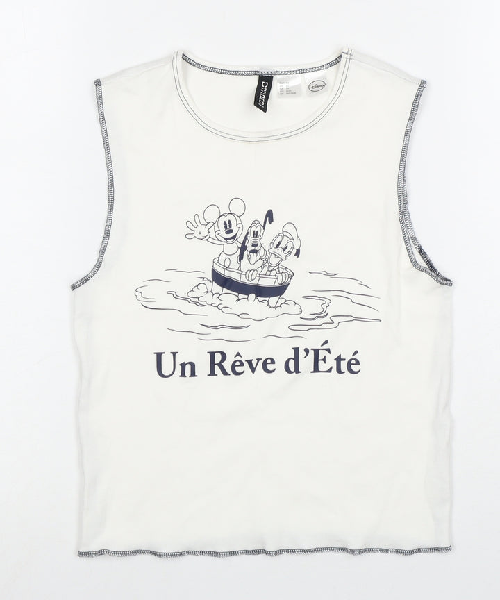 H&M Women White Disney Tank XS Crew Neck Sleeveless