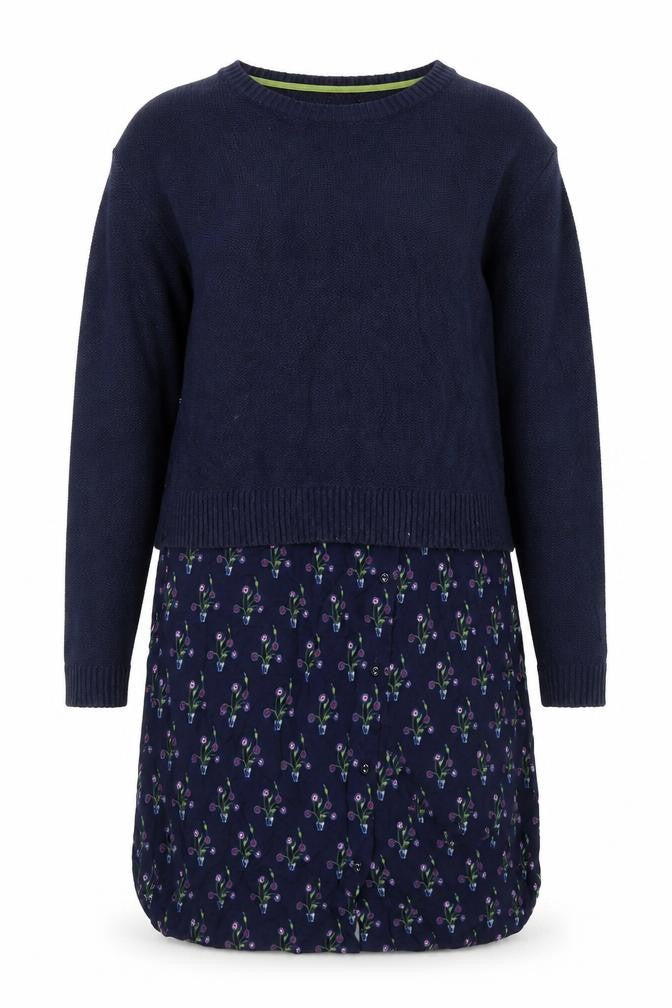 Front view of White Stuff Women's Blue Floral Jumper Dress, size 8