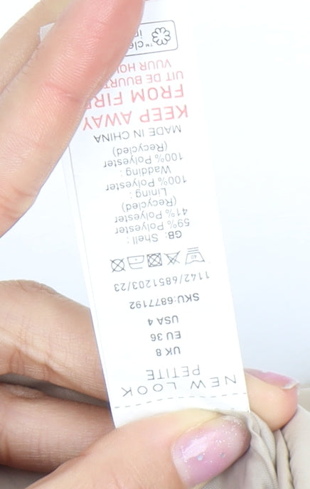 New Look Women's Beige Puffer Coat Size 8 Petite