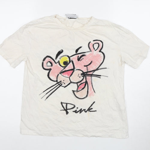 Zara Unisex White Pink Panther Graphic T-Shirt Size 14