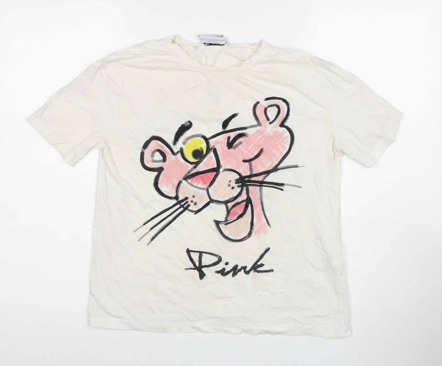 Zara Unisex White Pink Panther Graphic T-Shirt Size 14