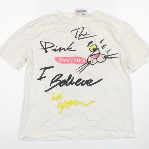 Zara Unisex White Pink Panther Graphic T-Shirt Size 14
