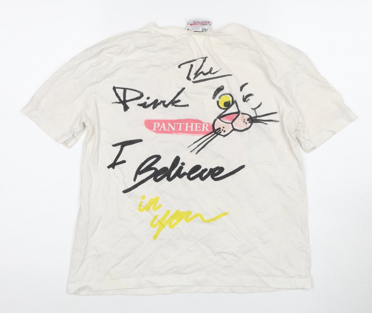 Zara Unisex White Pink Panther Graphic T-Shirt Size 14