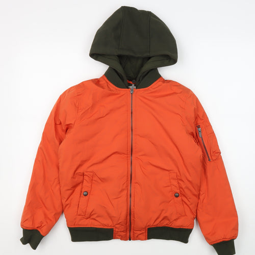 Zara Boys Orange Bomber Jacket, Hooded, Size 10