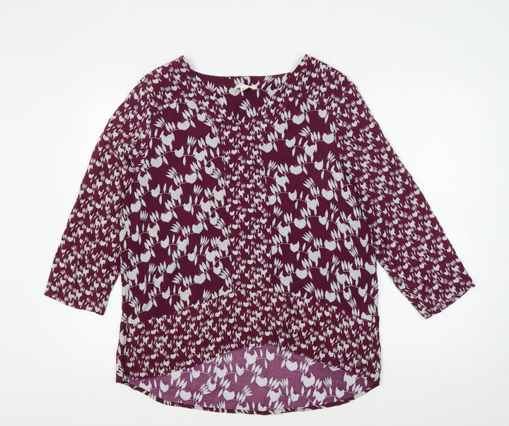 White Stuff Women's Purple Floral V-Neck Blouse Size 12