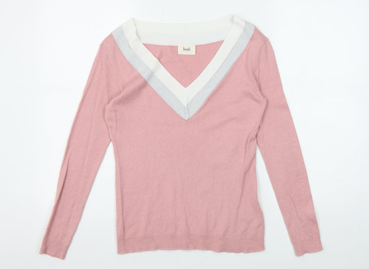Hush Women's Pink XS V-Neck Long Sleeve Casual Blouse