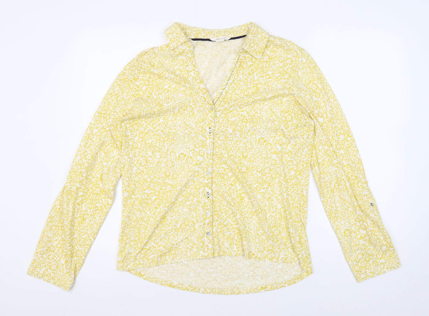 White Stuff Women's Yellow Floral Button-Up Shirt Size 14